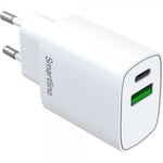 Smartline Speedy Charger mobilladdare USB-A och USB-C PD 20W Vit