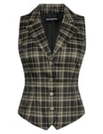 SCARLET DARKNESS Ladies Vest Top Sleeveless Steampunk Corset Waistcoat Dressy Tuxedo Suit Blazer for Women UK Dark Green Plaid XL