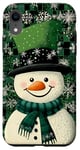 Coque pour iPhone XR Coque pour téléphone bonhomme de neige pop art vert avec flocon de neige à carreaux