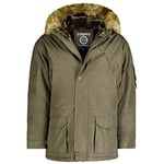 Geographical Norway Abiosaure Men Distribrands - Veste Chaude Homme Impermeable - Manteau Epais Capuche Fourrure Outdoor - Blouson Coupe Vent Hiver Doublure Exterieur (Kaki XXL)