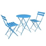 Grand Patio Ensemble Table Et Chaises, 2 Chaises Pliables Et 1 Table Ronde, Salon De Jardin, Acier Thermolaqué, Salon De Jardin Pour Balcon, Jardin, Intérieur, Extérieur (Bleu)