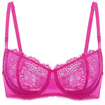 DOBREVA Femme Soutien Gorge Transparent avec Armature Sexy en Dentelle de Cils à Bretelles Convertibles Fuchsia Brillante 85F