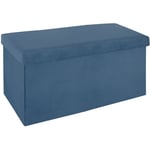 Atmosphera Créateur D'intérieur - Banquette coffre pliable velours Tess - l. 76 x h. 38 cm - Bleu