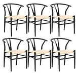 Yaheetech Lot de 6 Chaises de Salle à Manger Vintage Chaises Tressées de Cuisine avec Coussin de Siège en Corde de Papier Chaises de Chambre Cadre en Métal pour Cuisine Salon Jardin Noir et Bois