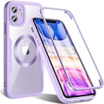 Hensinple Coque pour iPhone 11 avec Magsafe, Magnétique Coque iPhone 11 avec Protection D'écran Antichoc 360 Degrés Intégrale Complète Protection Résistante Bumper Etui Housse pour iPhone 11-Violet