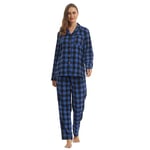 YUSHOW Pyjama long pour femme - Deux pièces - Coton - Hiver - Flanelle - Haut long - Pantalon de pyjama à carreaux - Coton - Combinaison d'intérieur douillette - Ensemble de salon de Noël, Bleu et