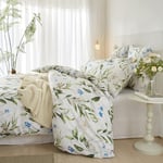 Luofanfei Housse de Couette 240 x 260 Fleurie Vert Blanc Bleu Feuilles Motif 2 Personnes Adult Parure de Lit Microfibre Parure Housse Couette avec Fermeture Éclair avec 2 Taies d'oreiller 65x65cm