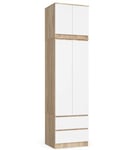 Armoire avec surmeuble AKORD STAR Chêne Sonoma 60 cm 2 portes 2 tiroirs façade Blanche 3 étagères 60x51x234 cm