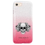 Coque Iphone 7 et 8 et SE 2020 paillettes rose tie mort fleur personnalisee