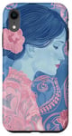 Coque pour iPhone XR Rose Art Déco Paisley & Island Flower Girl Motif Bleu