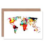 Map Earth World Continents Colourful Abstract Blank Greeting Card With Envelope