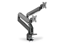 DIGITUS Monitor Mount - Clamp & Gas Lift - 2 Screens - Up to 35 Inches - Up to 2 x 15 kg - VESA 75 & 100 - Black