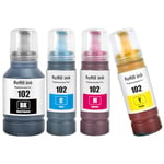 4 Color Multipack 102 Ink Bottles Compatible for Epson 102 Ink ET-2700 ET-2750 ET-2751 ET-2756 ET-2850 ET-2851 ET-2856 ET-3700 ET-3750 ET-3850 ET-4750 ET-4850 ET-4856 ET-15000 Printers