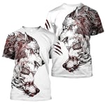 BBYOUTH Lion T-Shirt 3D Couple Imprimé À Manches Courtes Crewneck Pulls Harajuku Drôles Hautain Hauts, Cadeaux De Lion Amoureux (Taille des États-Unis),Fenrir Wolf,M