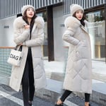 Doudoune Femme Nouveau Manteau d'hiver Femmes Veste Décontracté Longue Parka À Capuche Veste d'hiver Femmes vers Le Bas Coton Veste Rembourrée Manteau S Beige