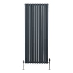 Radiateur à Colonne Ovale 1600 x 600mm & Robinet Thermostatique Chromé, Chauffage Moderne Vertical en Acier au Carbone Gris Anthracite Mat, Cuisine Salle de Bain [Brosse, Attaches & Supports INCLUS]