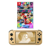 NINTENDO Switch Lite: Hyrule Edition, Switch Mario Kart 8 Deluxe & Nintendo Switch Online 12 Month Membership Bundle, Gold