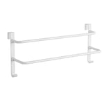 EMKE Double Towel Rail, Bathroom Over the Door Hanging Towel Rack with Hooks, Stainless Steel Sink Towel Holder with Large Space for Kitchen Toilet Hotel Shower Room, Radiator Towel Rail, White