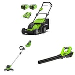 Greenworks 40V 41cm mower,trimmer,blower combo kit include 2X2Ah battery and charger