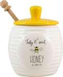 English Tableware Co. Bee Happy Stoneware Honey Pot with Wooden Dipper