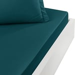 Sensei Maison - Drap Housse en Percale de Coton Bonnet 30 cm Soft Percale - 160x200 cm - Petrol