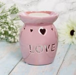 L&P Ceramic Oil Burner Wax Melter Cut Out Love Home Design Pink 13cm Gift Box