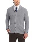 Kallspin Cardigan Homme en Laine Mélangée à Col Châle Pull Gilet Boutonné en Tricot avec Poches (Gris Clair, XL)