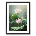 Lotus Flower Classicism No.2 Framed Wall Art Print, Ready to Hang Picture for Living Room Bedroom Home Office, Black A2 (48 x 66 cm)