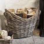 Wicker Log Basket Oval Lined H39Cm W55cm