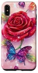 Coque pour iPhone XS Max Adorable rose rouge et papillon avec étoiles et papillons roses