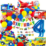 iZoeL Decoration Anniversaire Garcon 4 ans Ballon 4 ans Anniversaire Voiture 4 ans Ballon Enfant 4 ans Kit Anniversaire Garçon Cars Moto Ballons Garçons Joyeux Anniversaire Bannière Gâteau Décoration