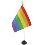 AZ FLAG - Mini Drapeau Arc-en-Ciel De Table - 15x10 cm - Drapeau Lgbt - Gay - Rainbow De Bureau 100% Polyester Avec Hampe Pointe Dorée