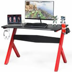 Costway - Bureau Gamer 60 x 115 cm, Tapis de Souris, Support pour Ecouteurs et Support pour Tasse, Porte-Gobelet, Surface en Fibre de Carbone et