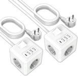 Cube Multiprise Usb 16A 3 Prises/3 Usb A/1 Type C Prise Multiple Avec Interrupteur, Multiprise Murale Pour Maison, Bureau, Cable 1,5M, Blanc