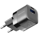 deleyCON Chargeur USB A et C (2 Ports - Chargeur Rapide Compact 30W) Alimentation USB GaN pour iPhone 16/15/14/13/12/11 iPad Galaxy S24/S23 Pixel Téléphone Portable Chargeur PD 3.0 - Noir