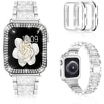 Kompatibel med Apple Watch -band 42 mm med case, metall strassarmband med Bling PC- case för iWatch Series 3/2/1 (silver)