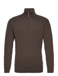 1/2 Zip Cable Knit Tops Knitwear Half Zip Jumpers Brown Lindbergh