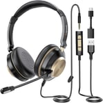 Wantek USB Headset with Microphone for PC Laptop, Adjustable Noise 88USB WI-B 