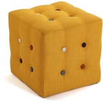 Botones Tabouret puff carré Repose-pieds pour le salon ou la chambre, , Dimensions (h x l x l) 35 x 35 x 35 cm, Coton, Couleur: Moutarde jaune - Versa