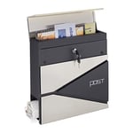 Relaxdays Boîte aux Lettres avec Porte-journaux, Moderne, verrouillable, HxLxP : 37x37x11cm, INOX et Acier, argenté/Noir