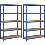 Lot de 2, Rayonnage Étagère à 5 Niveaux, 200 x 120 x 60 cm, Capacité 875 kg (175 kg/niveau) - Bleu GLR060Q02