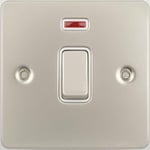 Schneider Electric Ultimate Flat Plate - Single Light Switch, with Neon Indicator, Double Pole, GU2211WPN, Pearl Nickel with White Insert