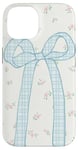 iPhone 14 Aesthetic Coquette Light Blue Big Plaid Bow & Floral Pattern Case