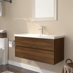 Meuble sous lavabo pour salle de bain avec bassin intégré Chêne brun Bois d'ingénierie 82398