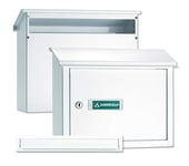 ARREGUI V4081 Pack Bouche d'entrée + Boîte aux lettre en acier pour porte, mur et portail, Fente de 32,5 x 3 cm, Taille M (Courrier A4) Résistant aux intempéries, Installation facile, Blanc