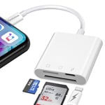 Omivine 3-IN-1 SD Card Reader for iPhone, SD&TF Dual Slots Memory card reader for iPad, MicroSD Camera Card Adapter with Charging for Trail Game Camera, Drone, etc. Charging&Reading Simultaneously