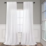 Pitalk White Linen Extra Long Curtains 120 Length for Living Room 2 Panels Set Back Tab Rod Pocket Drapes Semi Sheer High Ceiling Curtains for Large Windows Patio Sliding Door Bedroom 10 FT 52x120