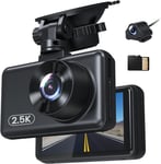 2.5K Dashcam Voiture Avant Arrière,FHD 1600P+ 1080P Camera Embarquée Voiture avec Carte SD 32G, 3"" IPS Camera Voiture, G-Capteur, Vision Nocturne, Mode Stationnement 24H, Enregistrement en Boucle