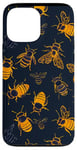 Coque pour iPhone 13 Pro Max Coque de téléphone motif géométrique bleu avec abeilles sur noir