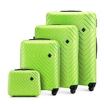 WITTCHEN Cube line Luggage Set of 4 suitcases Geometric Textured ABS Telescopic Handle Combination Lock 4 Wheels Size (S+M+L+Cosmetic case) Lime